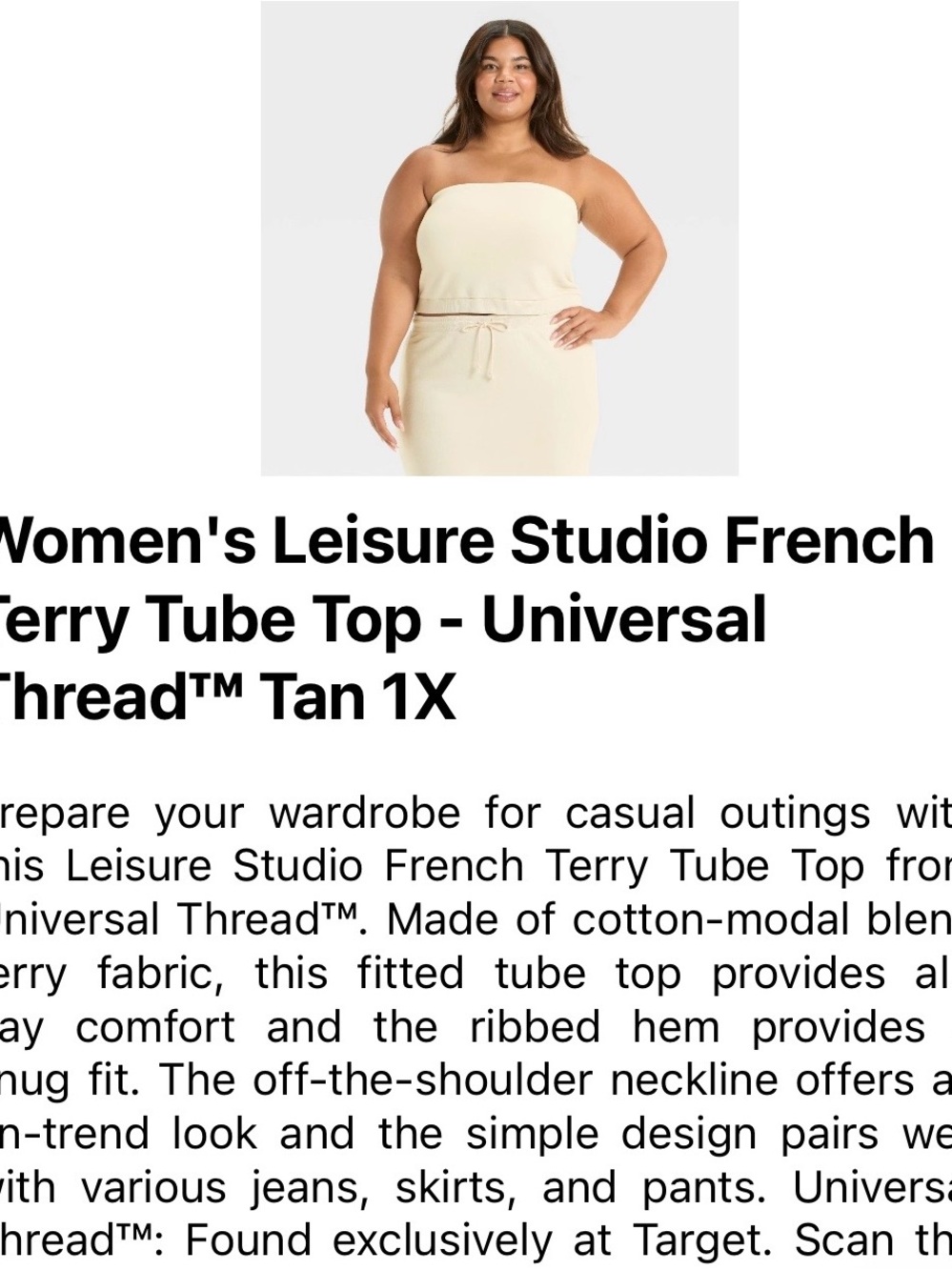 Universal Thread Cream Strapless Ribbed Bandeau - Picture 2 of 3